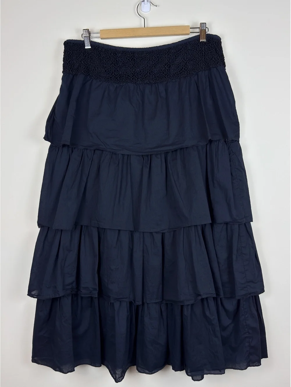 Connection 18 Vintage Y2K Black Tiered Ruffle Maxi Skirt Lace Waist XL Boho